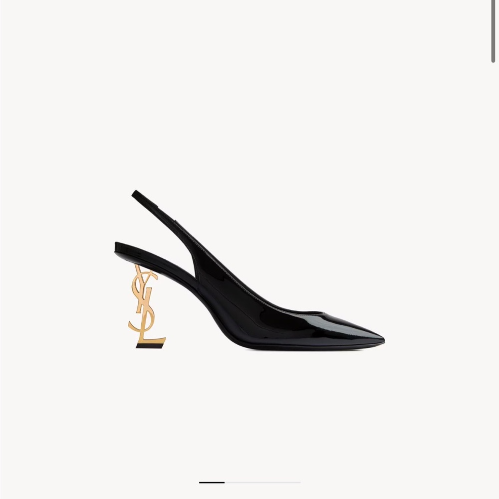 YSL Black Slingback Heels with Gold Logo Heel